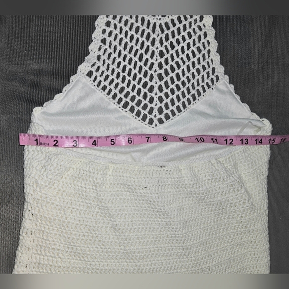 NWOT! VICI Baru Crochet Halter Mini Dress Cream Color Junior's L or Women's M - Picture 10 of 12